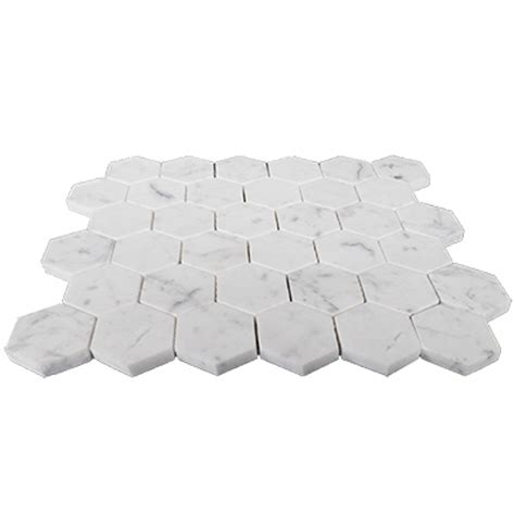 2 Hexagon Carrara Marble Mosaic Tile Honed