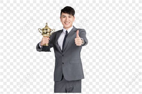 Business Man Holding A Trophy Material Holding The Trophy Business