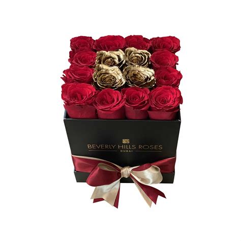 Red And Gold Roses Square Box Online Roses Delivery On Valentines Day