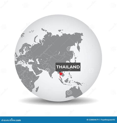 World Globe Map With The Identication Of Thailand Stock Vector