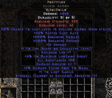 Fortitude Sacred Armor - Eth Bugged - 30 Res & 1.5 Life - Perfect - Buy Diablo 2 Items - D2 ...