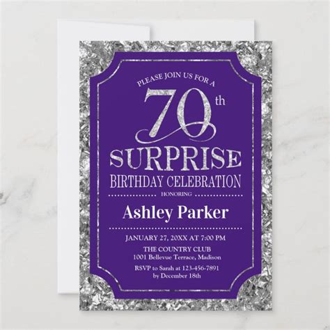 Surprise 70th Birthday Party Silver Purple Invitation Zazzle