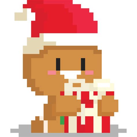 Pixel Art Cute Ginger Bread Man Hug His Present Box 27190784 Png