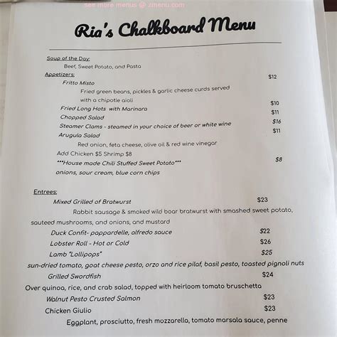 menu at ria s restaurant waterbury