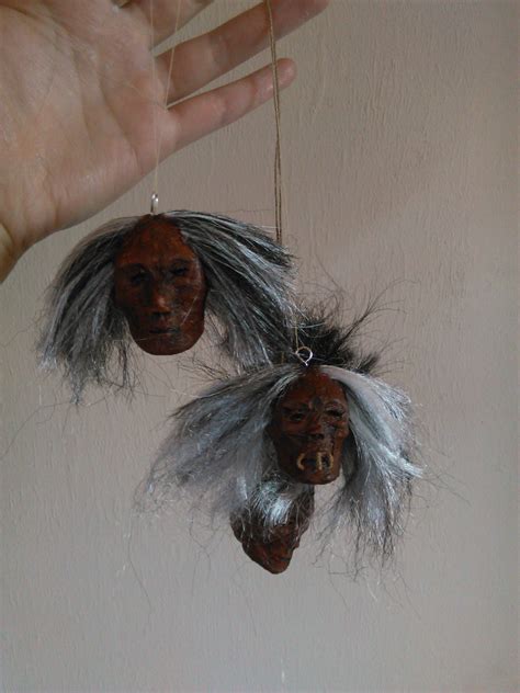Three Shrunken Heads Handmade Ooak South American Tribal Item
