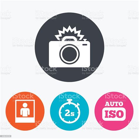 포토서제스트 카메라 아이콘 플래시 단궤 및 자동 Iso 계시기에 대한 스톡 벡터 아트 및 기타 이미지 계시기 노랑 라벨 iStock