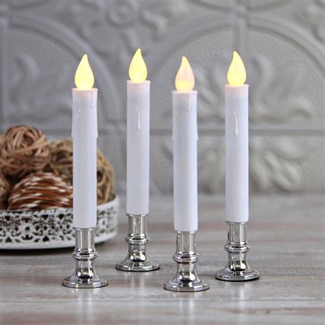 Flameless Taper Window Candles With Removable Silver Holders Timer