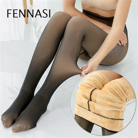 Fennasi Autumn Winter Solid Layering Warm Tights Women Thick Plus Velvet Sexy Display Skin Black