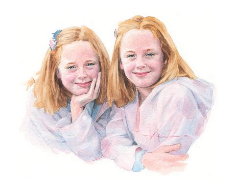 Twin Sisters Watercolor Portrait Drawing By Mike Theuer Pixels