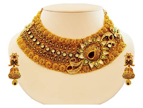 22k gold bridal necklace set stan17860 22k gold necklace and