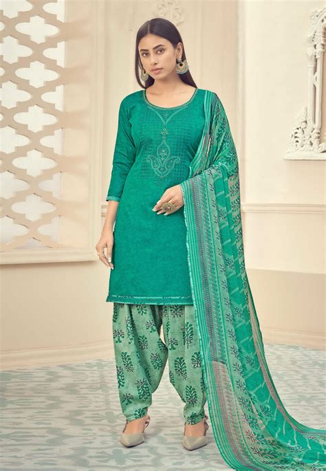 Green Cotton Punjabi Suit 217829