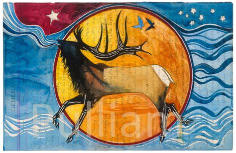 Original Watercolor On Antique Ledger Paper ~ Water Elk Seven Fires Art