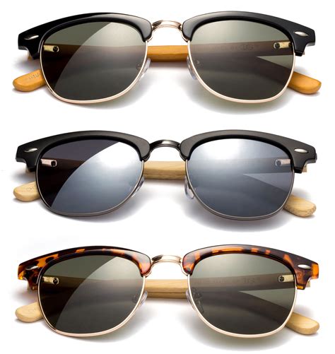 3 Pack Modern Retro Fashion Real Bamboo Temple Fashion Sunglasses Vintage Design For Men And For