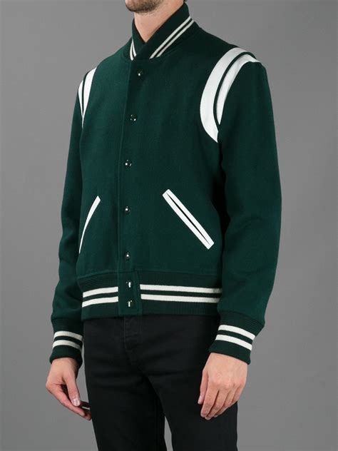 Saint Laurent Contrast Varsity Style Jacket In Green For Men Lyst