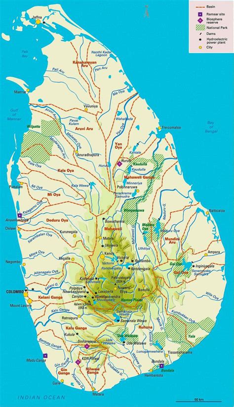 스리랑카 River 지도 스리랑카 스리랑카 Rivers 지도에서 타밀어남부 아시아 아시아