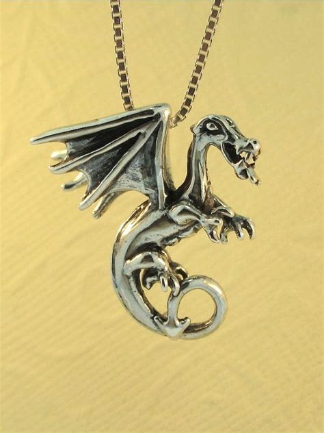 Silver Dragon Necklace Dragon Charm Dragon Pendant Silver Etsy