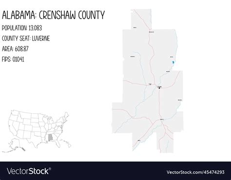 Map Of Crenshaw County In Alabama Usa Royalty Free Vector