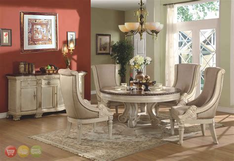 Free shipping & complete setup! Halyn Antique White Round Formal Dining Room Set
