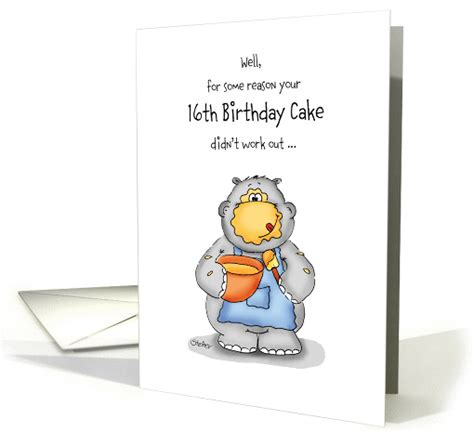 16th Birthday Humorous Card With Baking Hippo Card 1026023