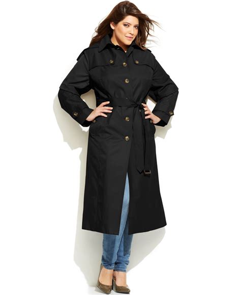 London Fog Plus Size Hooded Belted Maxi Trench Coat In Black Lyst