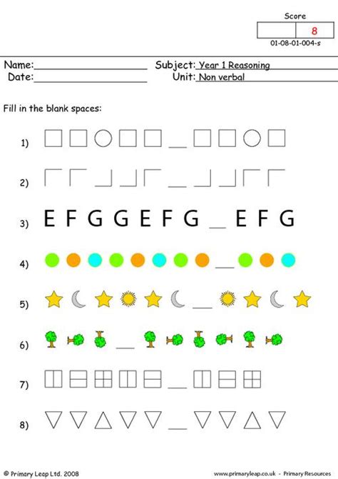 Reasoning Patterns 1 Worksheet Uk