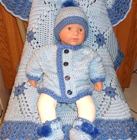 Crochet Baby Boy Layette Sweater Set Perfect For Baby Shower Etsy