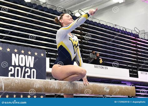 West Virginia Gymnastics Competes At Gwu Pink Meet 2020 Editorial Stock