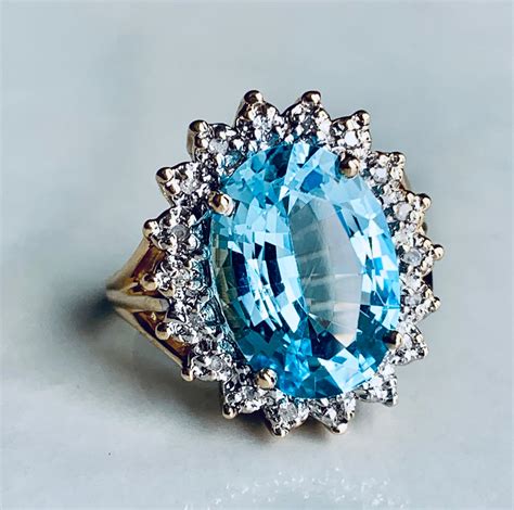 Blue Zircon Engagement Ring 14k Rare Large Blue Zircon Diamond Etsy