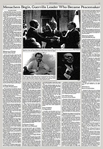 Menachem Begin Guerrilla Leader Who Became Peacemaker The New York Times