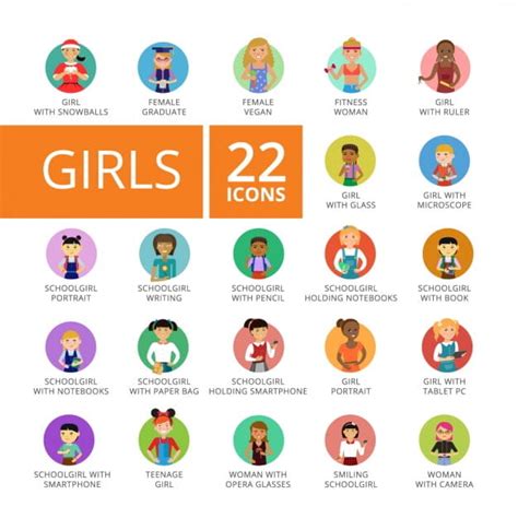 Girl Icons Collection Eps Vector Uidownload
