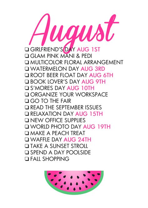 August Seasonal Living List Monthly Celebration Seasonal Fun Life