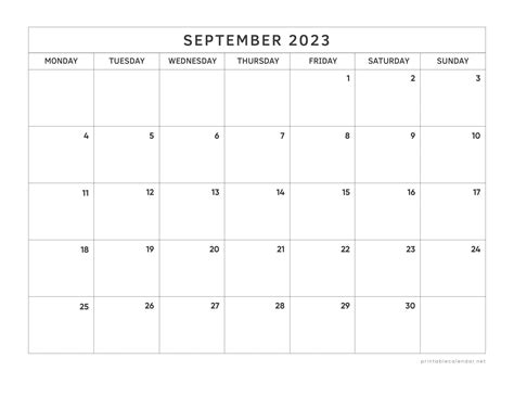September 2023 Calendar With Monday Start