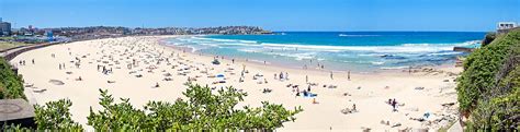 Hot Sunny Summer Weekend In Panoramic View Of Bondi Beach Sydney