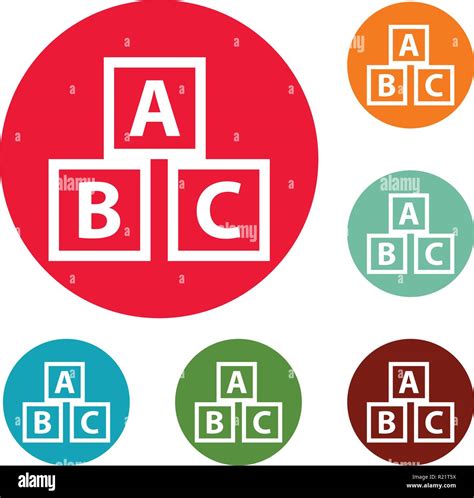 Education Abc Blocks Icons Circle Set Vector Isolated On White