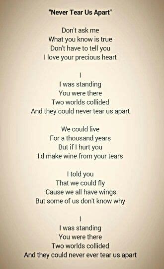 "Never Tear Us Apart" by INXS #Kick | Great song lyrics, Always love