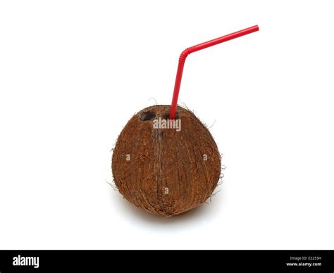 Coconut With Straw Stock Photo Alamy