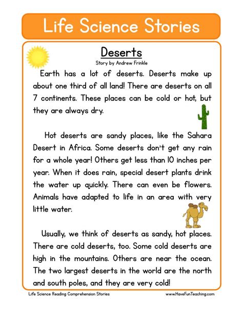 This allows students to build their reading comprehension skills and reinforce knowledge in other subject areas. Deserts Life Science Reading Comprehension Worksheet ...