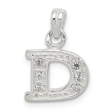 925 Sterling Silver Cubic Zirconia Initial D Shaped Pendant Featured Jewelry Initial Jewelry