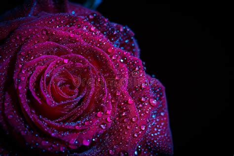 Beautiful Red Rose In Dark Colors With Dew Drops Stock Photo Image