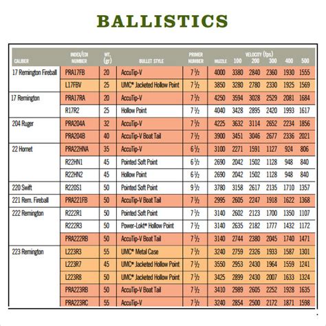 4 Sample Ballistics Charts Sample Templates