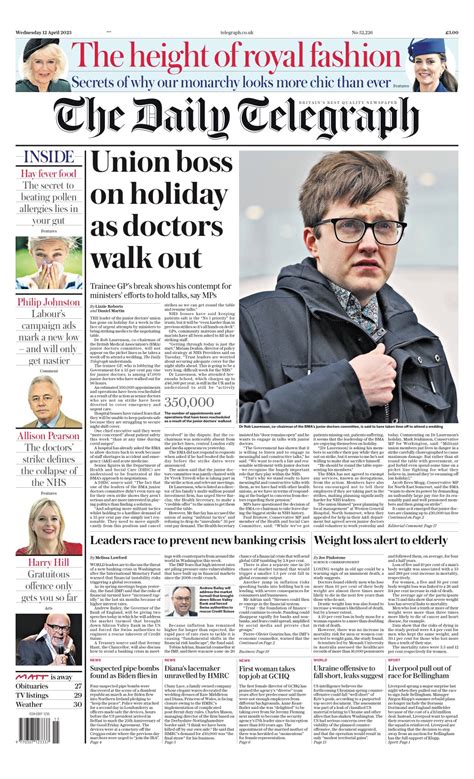 Daily Telegraph Front Page 12th Of April 2023 Tomorrow S Papers Today