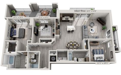 3 Bedroom Apartment House 3d Layout Floor Plans