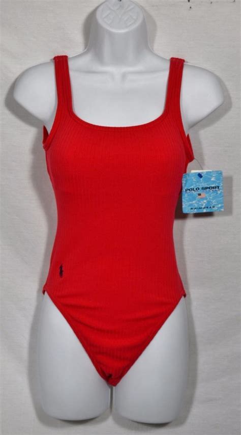 Polo Sport Ralph Lauren New Nwt Nos Red Ribbed One Piece Swimsuit 8