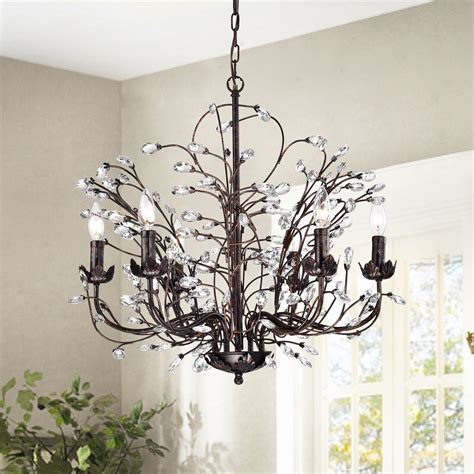 6 Light Antique Copper Chandelier With Vines And Crystals Edvivi Lighting