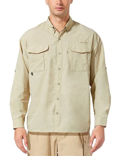 Mens Outdoor Upf 50 Sun Protection Long Sleeve Shirt Khaki C6183ii3q3z Hiking Shirts