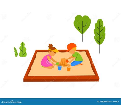 Playing Children In A Sandbox In The Park Stock Vector Illustration