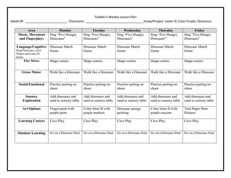 Lesson Plans Templates For Toddlers Pdf Template