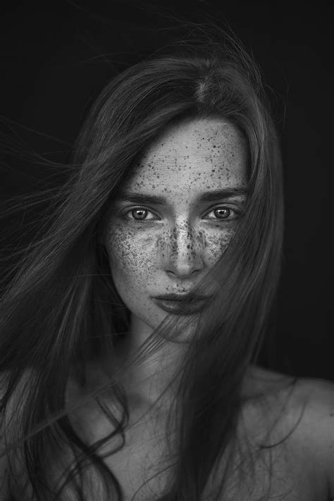 Monochrome Portrait Face Women Portrait Display Freckles Simple Background Hd Phone