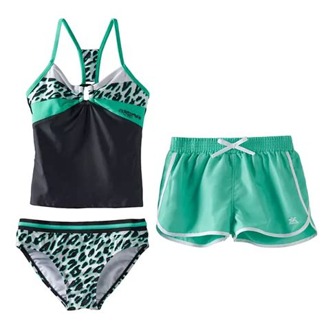 Zeroxposur 3 Pc Cheetah Tankini Swimsuit Set Girls 7 16