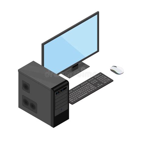 Desktop Computer With Monitor System Unit And Mouse Isometric